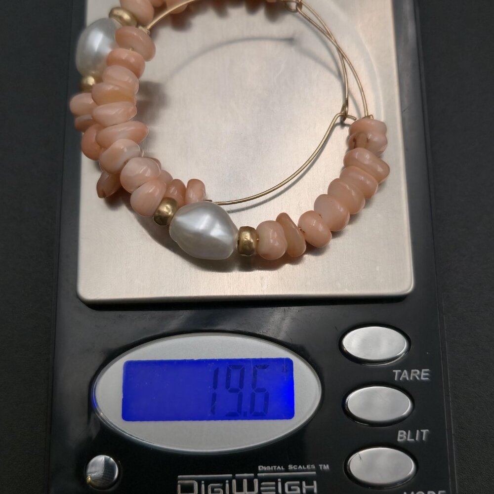 Gold Plated Peach Shell And Faux Pearl Large Hoop Earrings B970 - Picture 6 of 6